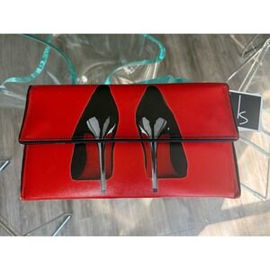 NWT Kent Stetson Black Red Bottoms High‎ Heels Graphic Vegan Leather Clutch